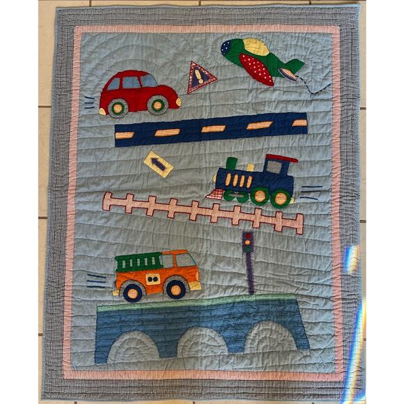Kids Line Inc Blanket Multi Color Planes Trains & More Quilted 36X45 - Picture 1 of 6